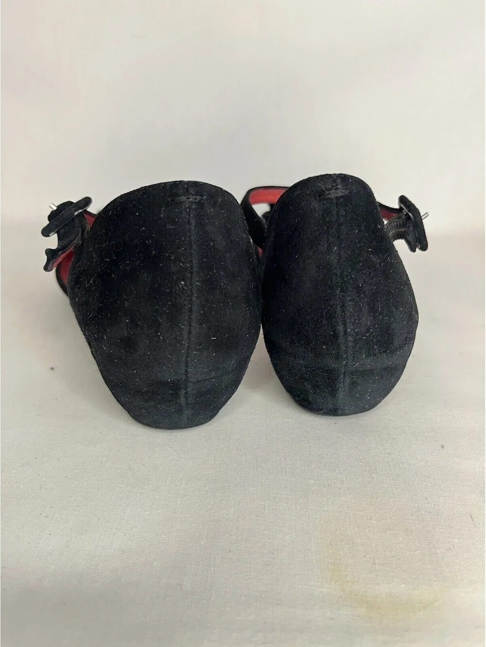Pas De Rouge Italy Black Suede Wedge Open Toe Rosette Womens Sandal Sz 36 US 6
